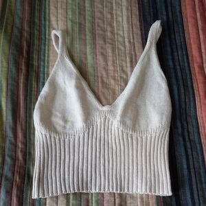 KOTN Cream Cotton Ribbed Knit Top Medium